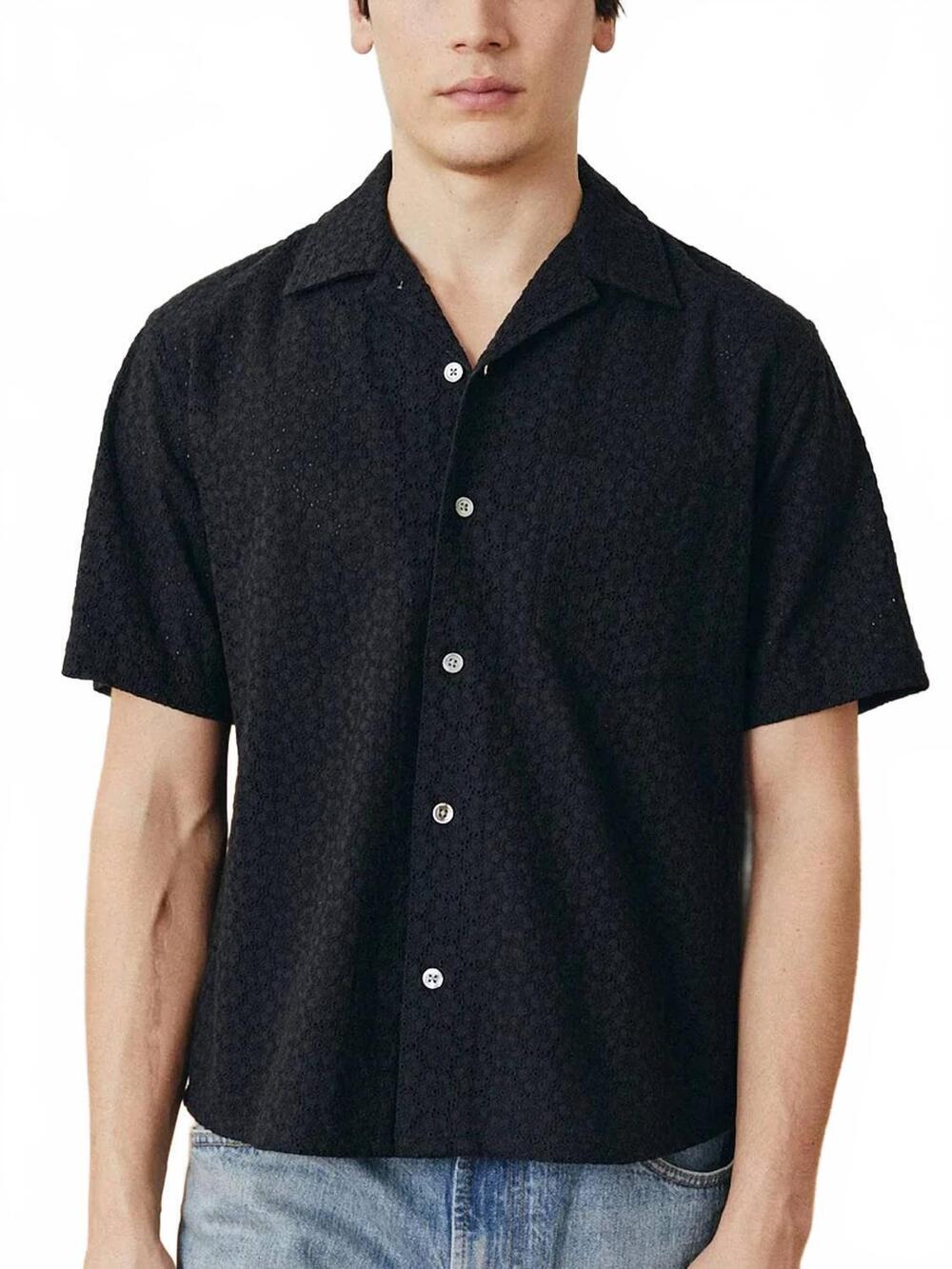 NEW CORRIDOR floral eyelet shirt in black